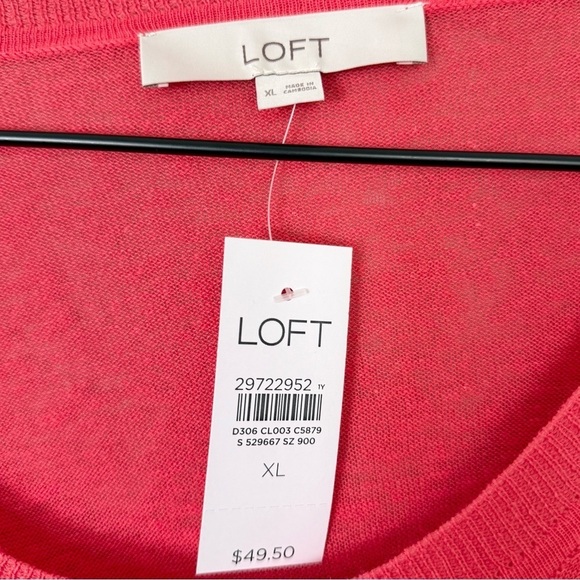 NWT Loft Linen Slouchy Tie Front Sweater‎ Lightweight Top Pink Size XL - Picture 7 of 10
